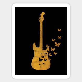 S-Style Electric Guitar Silhouette Turning Into Butterflies Gold Magnet